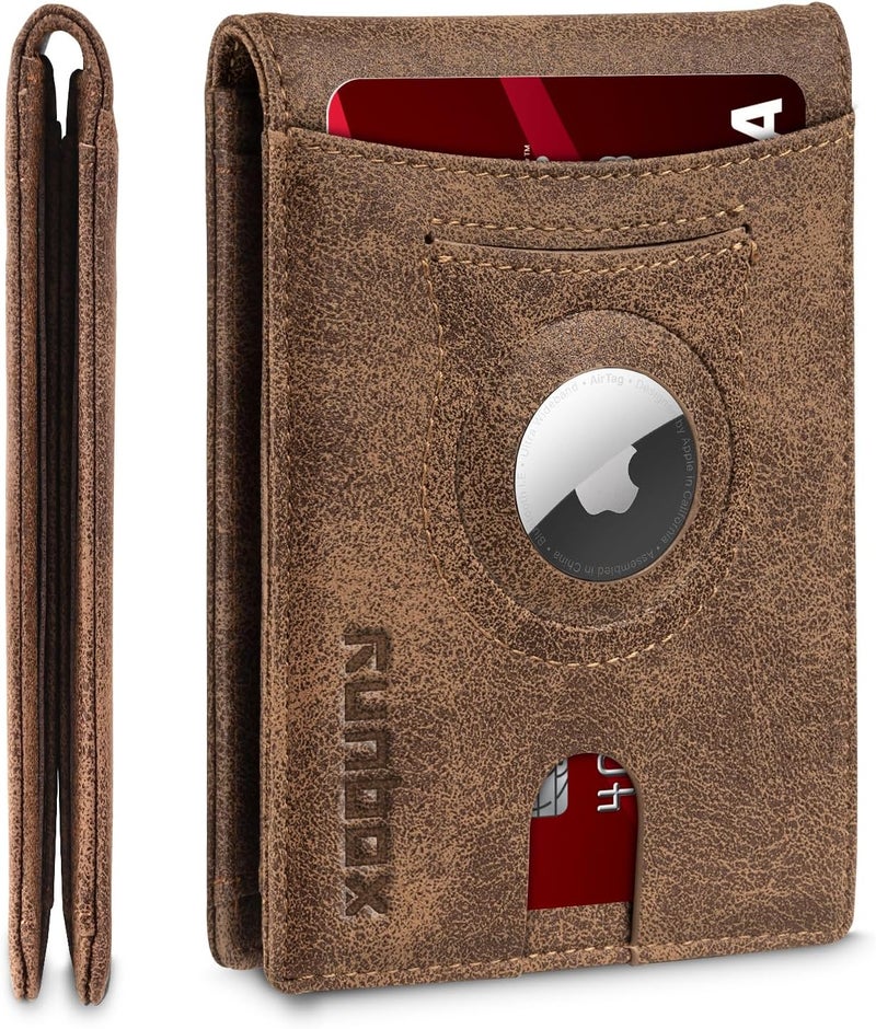 RUNBOX AirTag-Wallet-Mens-Slim-RFID Blocking Wallets Leather with Bill Compartment Air Tag Bifold Card Holder Wallet Gifts for Men Dad - Image 1